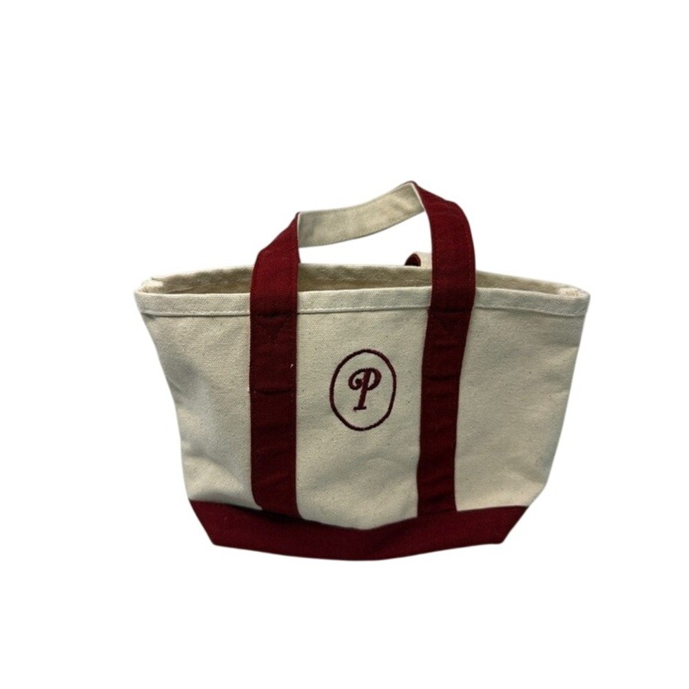 Unbranded Mini Canvas Boat Tote Bag Cream Red Monogram P Small